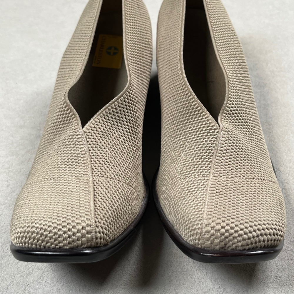 Charleston Shoe Co. Cape Low Pumps Women 10 Taupe Woven Knit Square Toe Comfort - Picture 4 of 14